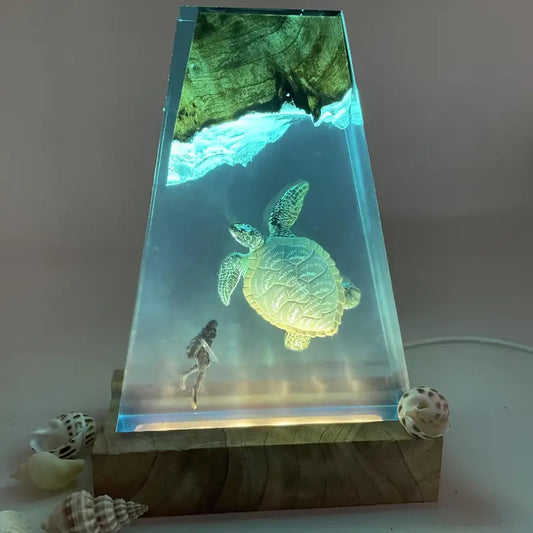 Handmade Home Decor Turtle Resin Bedside Lamp, Unique Resin Lighting
