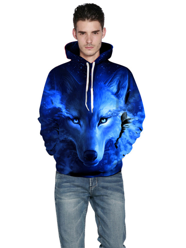Men's Versatile Full Size Wolf Themed Unisex Hoodie