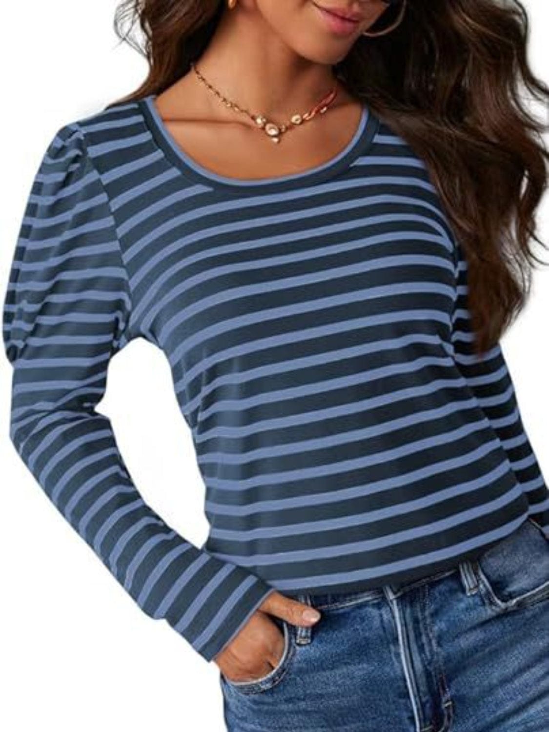 Full Size Striped Round Neck Long Sleeve T-Shirt