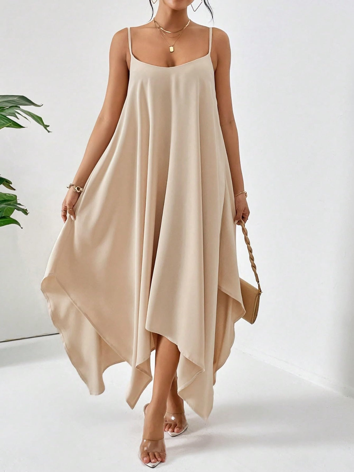 Full Size Scoop Neck Midi Cami Dress