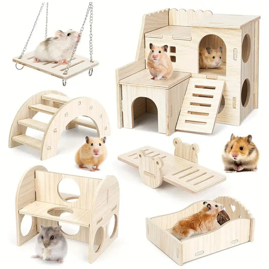 DIY Project - 6 PC Wooden Hamster Small Pet Hideout and Toys