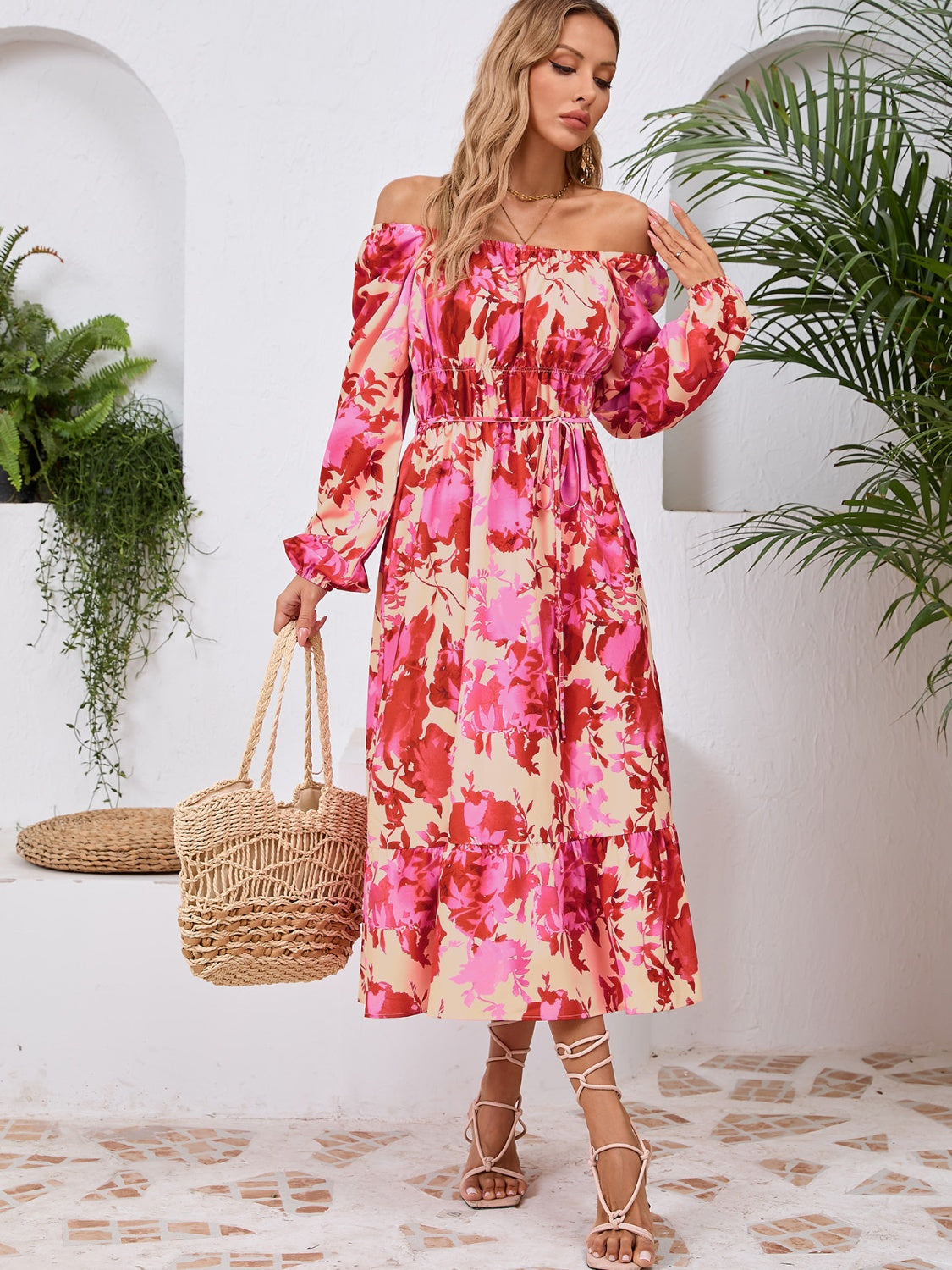 Full Size Printed Long Sleeve Midi Dress