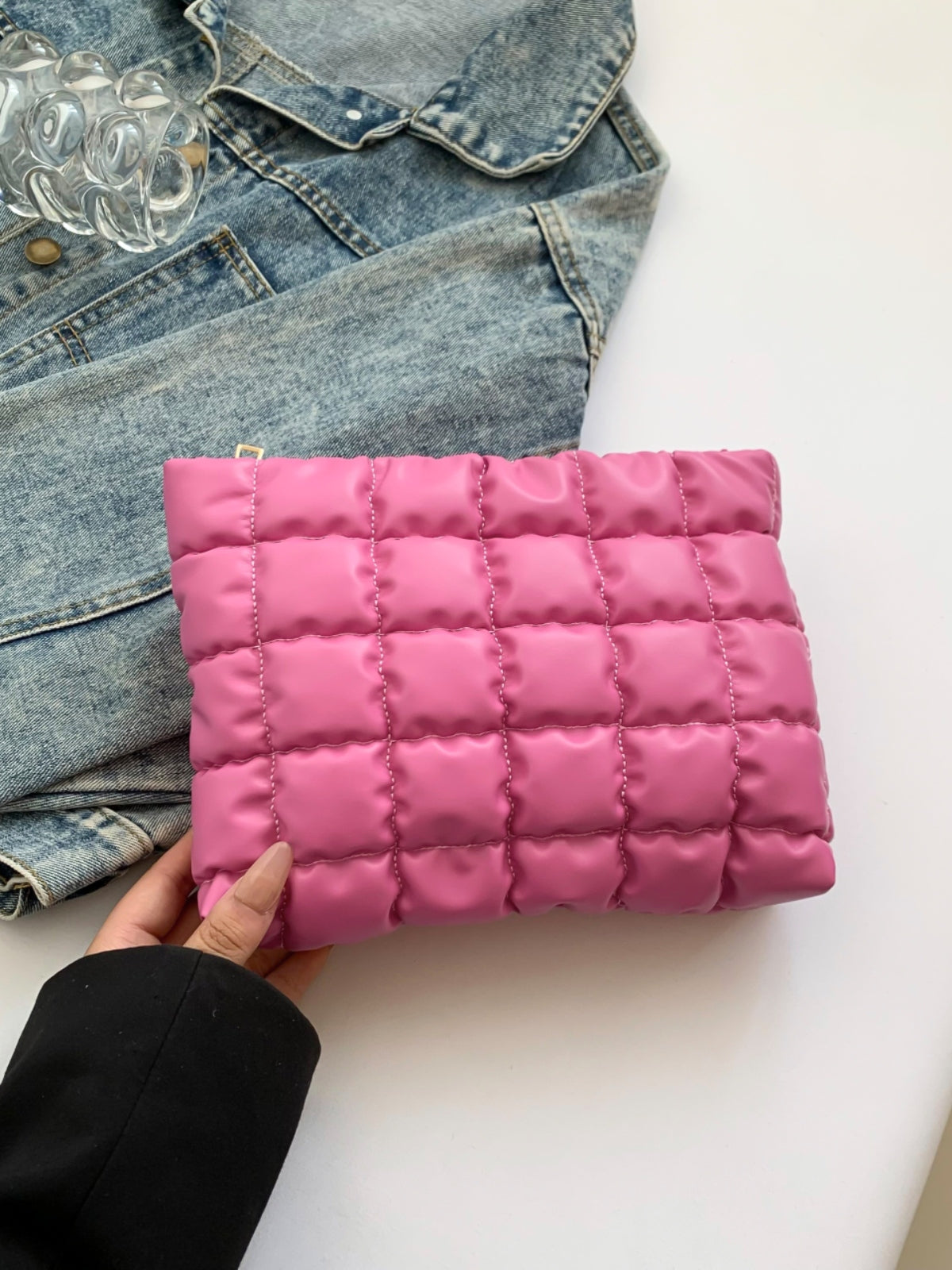 Quilted Plaid Clutch with Zipper