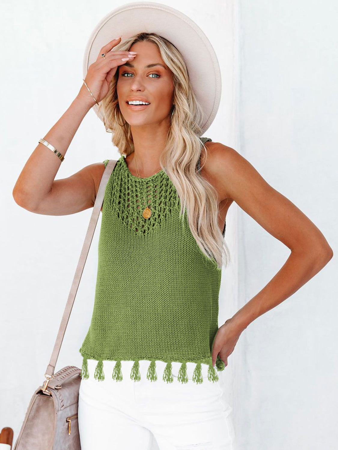 Cutout Tassel Round Neck Tank