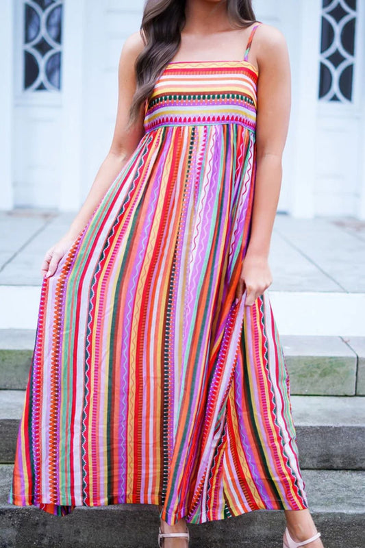 Striped Square Neck Cami Maxi Dress