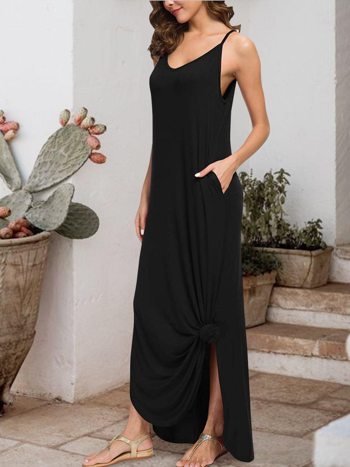 Slit Scoop Neck Sleeveless Maxi Dress