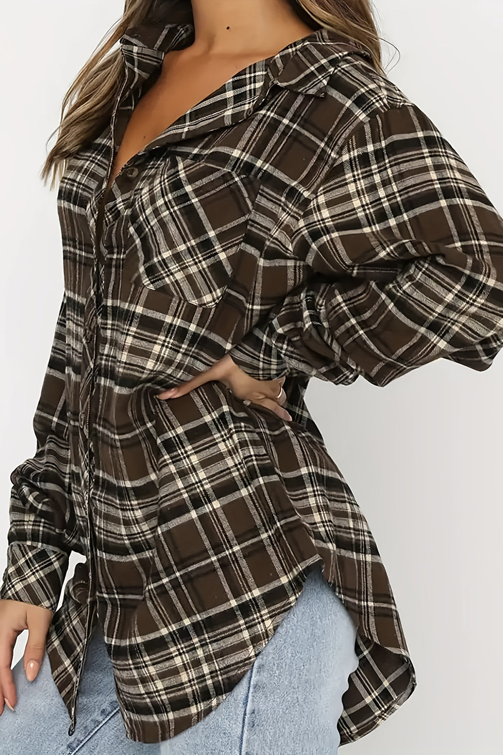 Full Size Plaid Collared Neck Long Sleeve Shirt