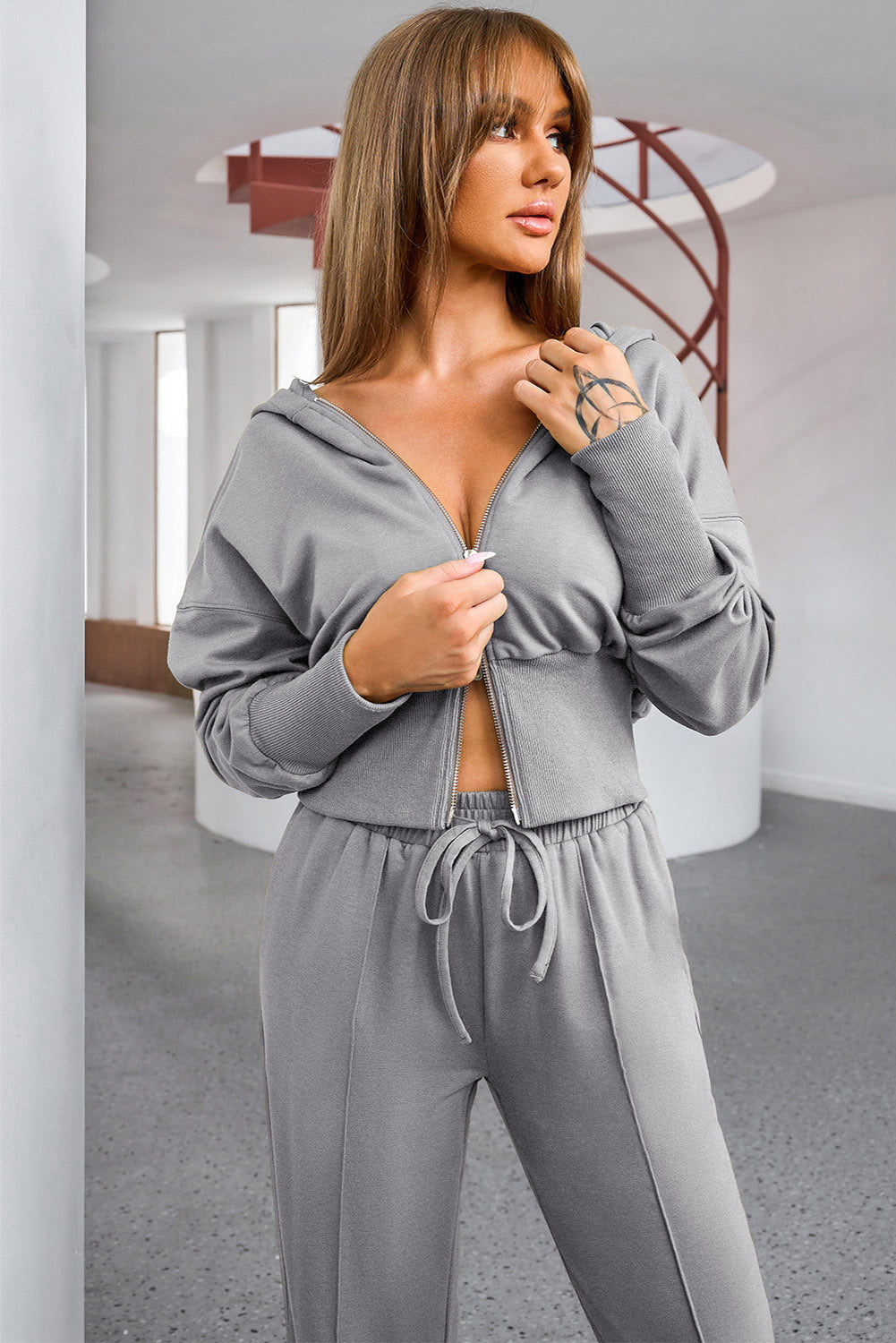 Full Size Dropped Shoulder Hoodie and Drawstring Pants Active Set