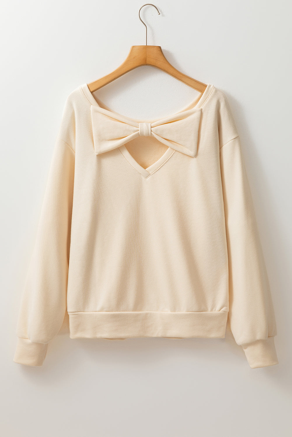 Bow Cutout Round Neck Long Sleeve Sweatshirt