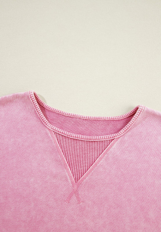 Exposed Seam Round Neck Long Sleeve Sweatshirt