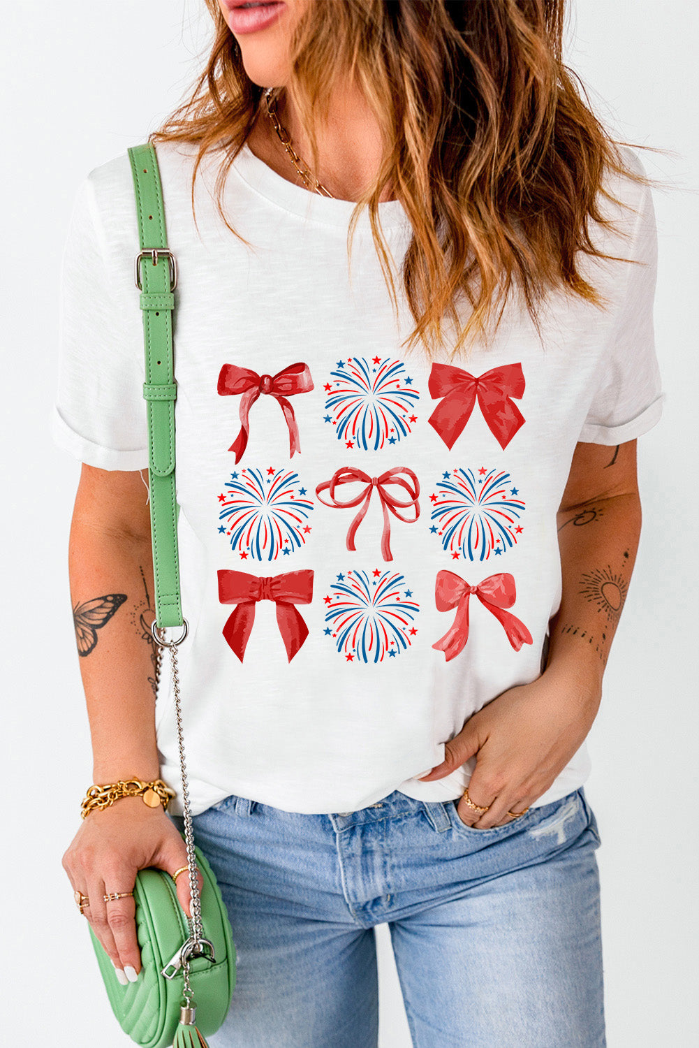 Full Size Bow Graphic Round Neck Short Sleeve T-Shirt