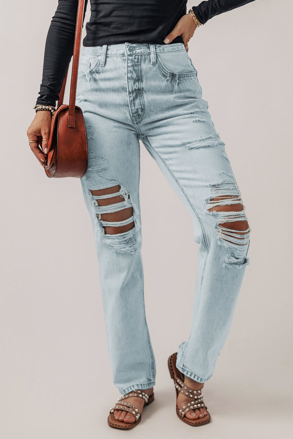 Summer Anastacia Distressed Buttoned Jeans with Pockets