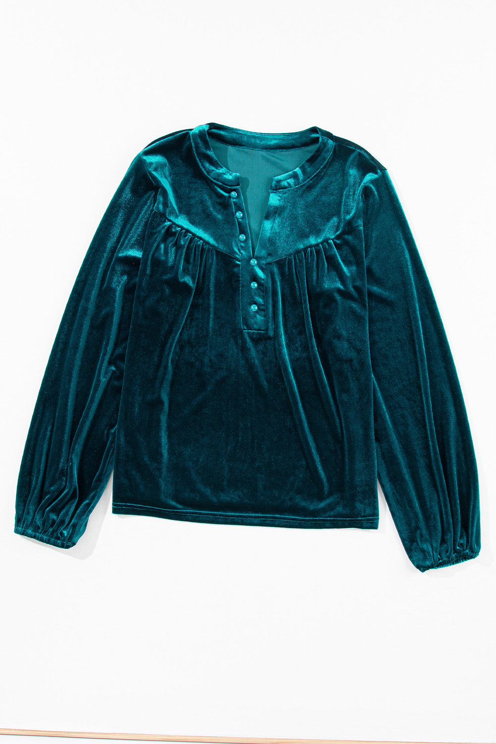 Notched Long Sleeve Velvet Top