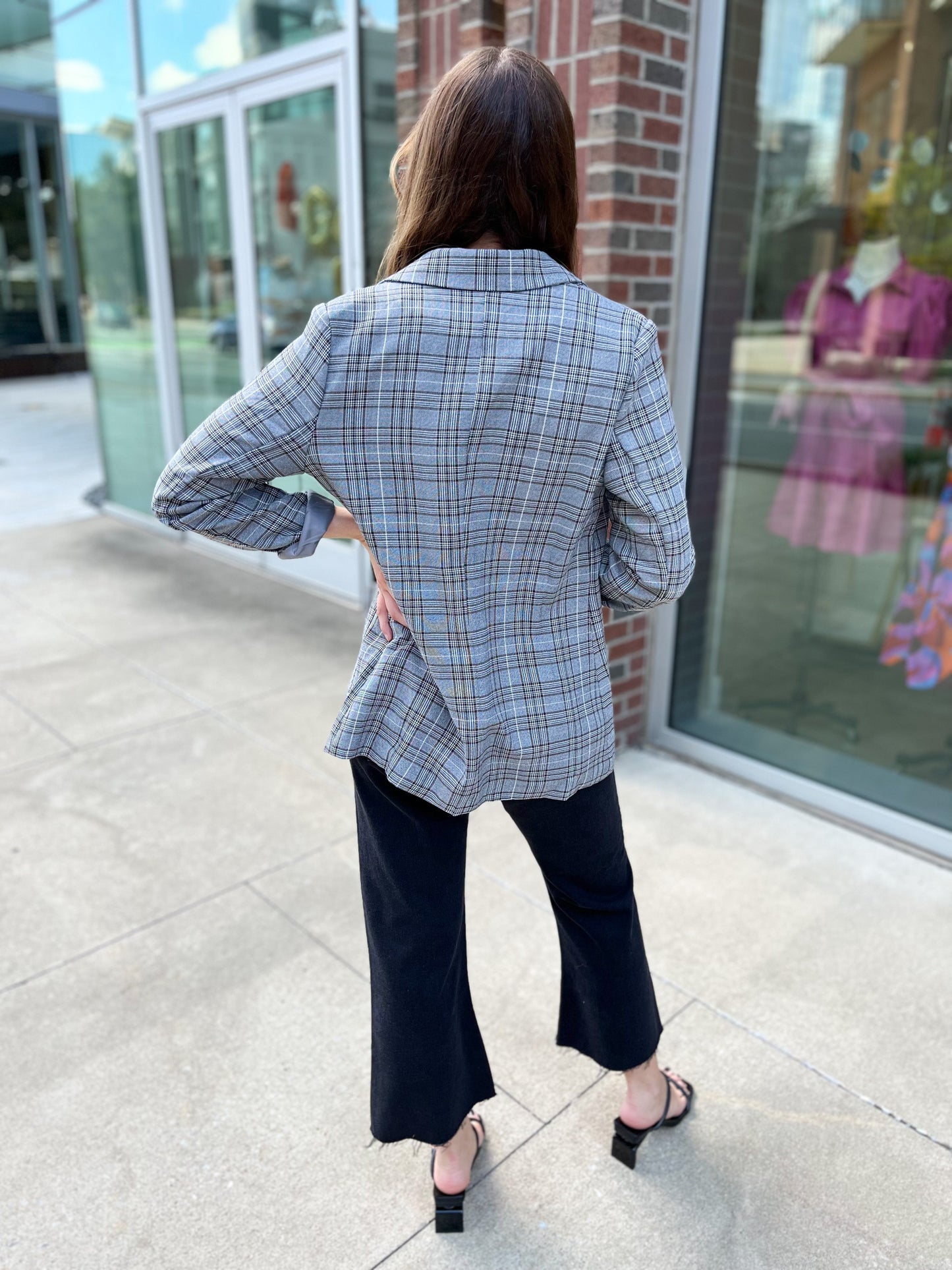 Preptastic Black Gray Plaid Blazer