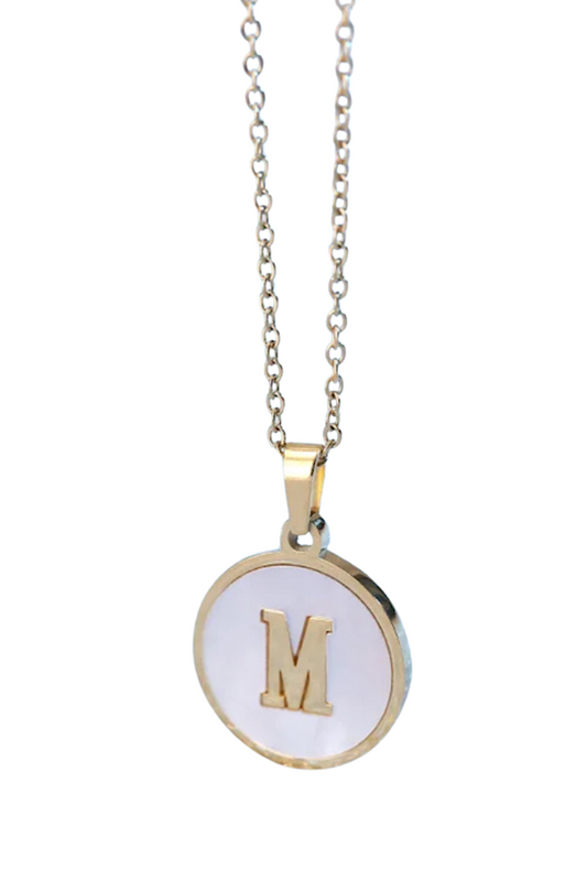 Gold Pearl Initial Necklace M