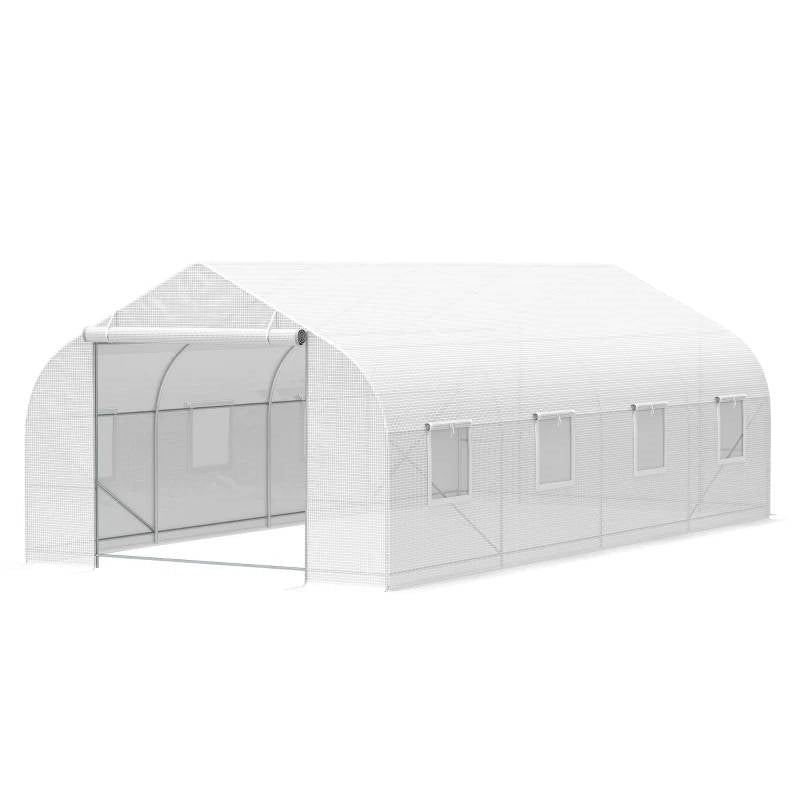 19.5 Ft x 9.8 Ft Outdoor Greenhouse w/ White PE Cover and Heavy Duty Steel Frame