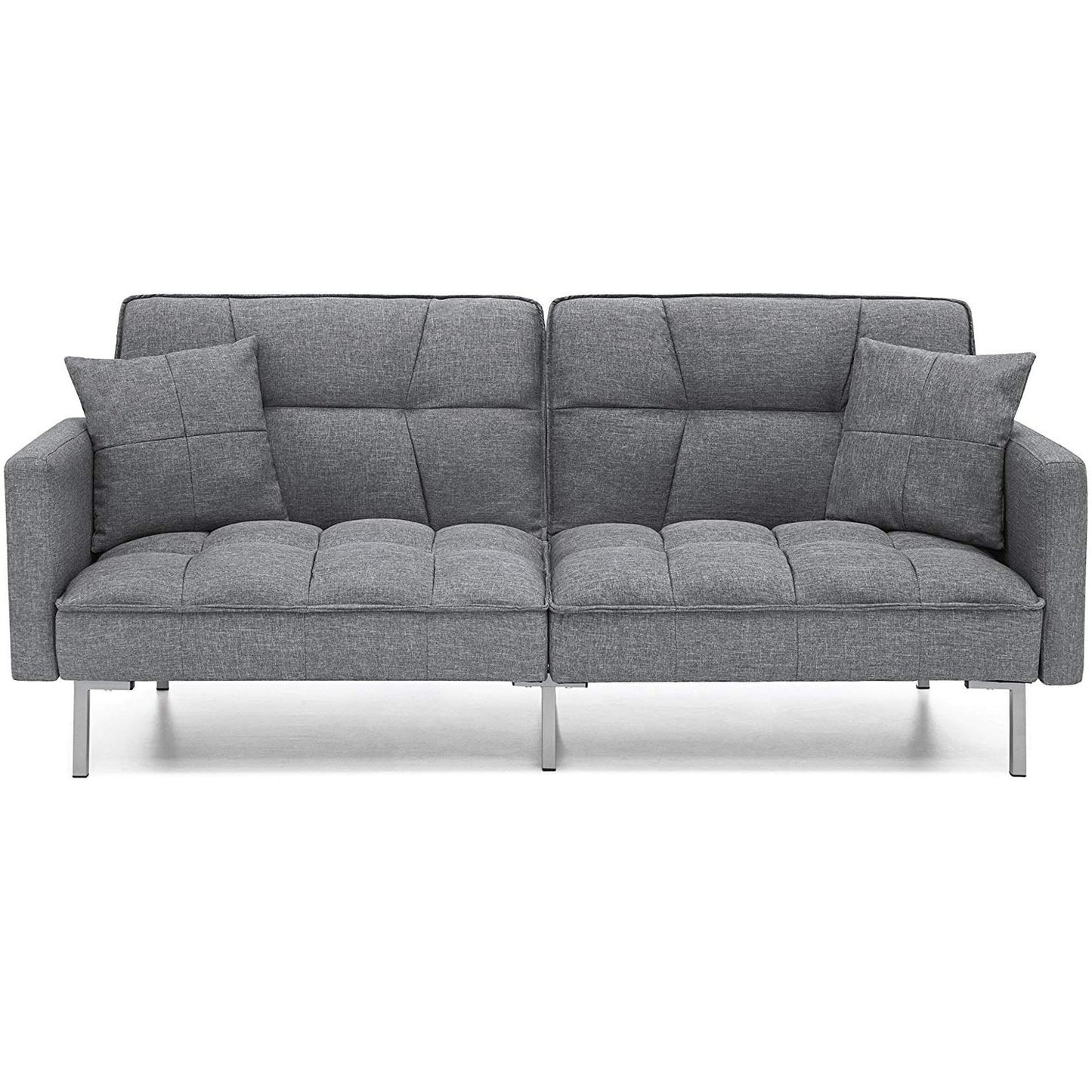 Modern Grey Linen Split-Back Futon Sofa Bed Couch