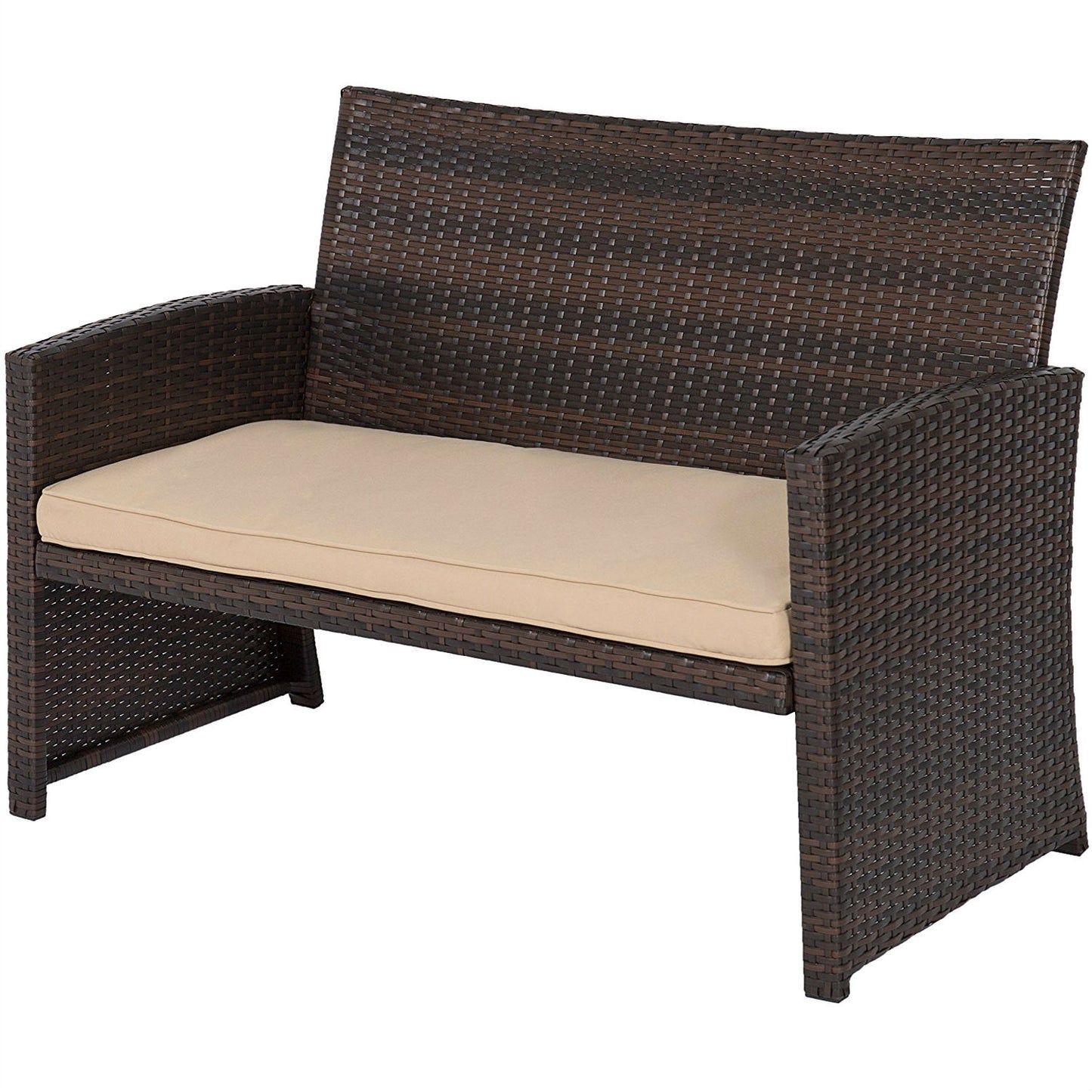 Brown Resin Wicker 4-Piece Modern Patio Furniture Set with Beige Cushions