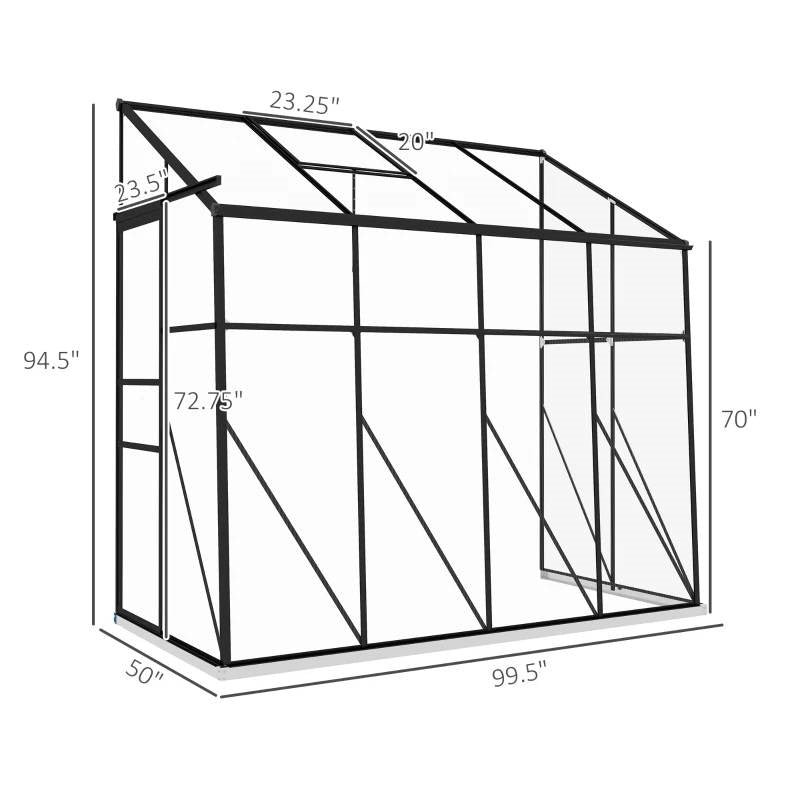 8.3 ft x 4.1 ft Outdoor Polycarbonate Lean-to Greenhouse with Black Metal Frame