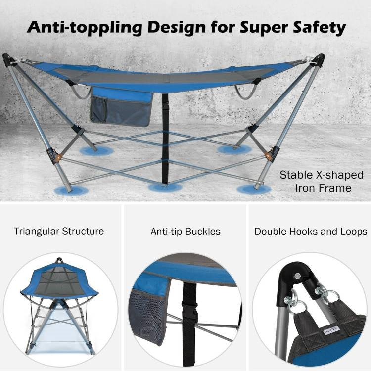 Blue Portable Camping Foldable Hammock with Stand and Carry Case