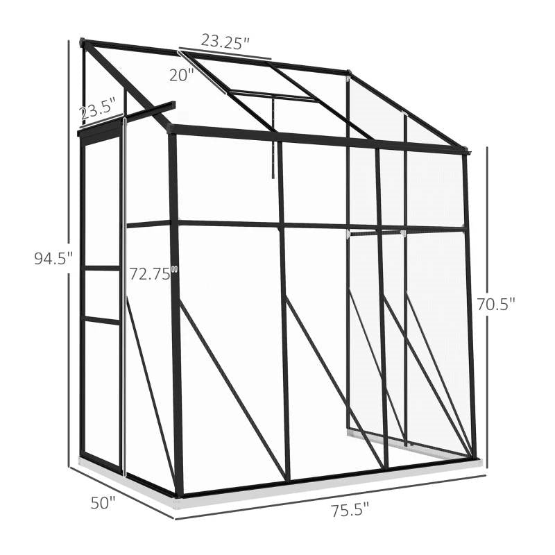 6.3 ft x 4.1 ft Outdoor Polycarbonate Lean-to Greenhouse with Black Metal Frame