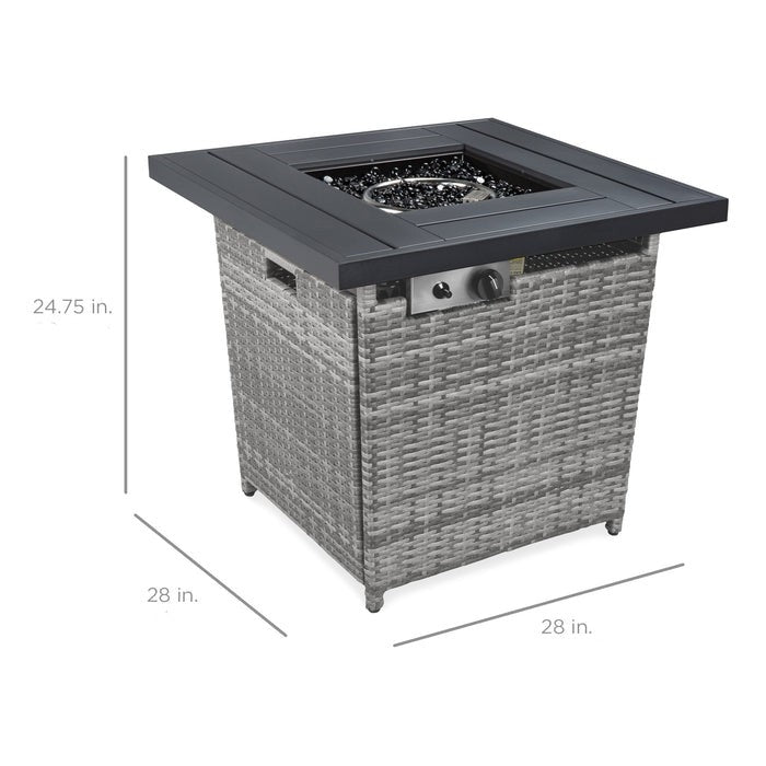 50,000 BTU Grey Wicker LP Gas Propane Fire Pit w/ Faux Wood Tabletop and Cover