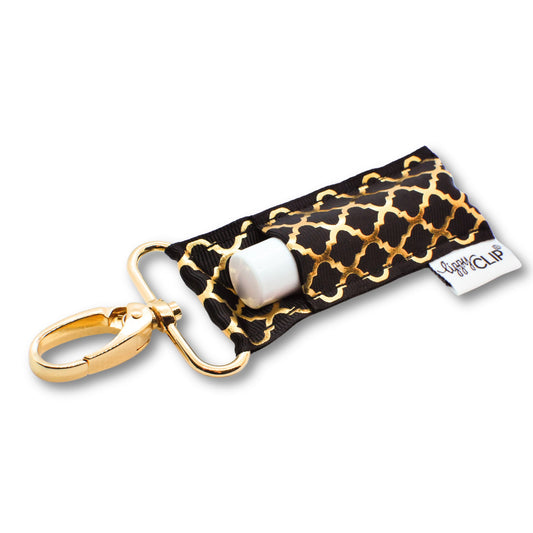 Gold Quatrefoil on Black LippyClip® Lip Balm Holder