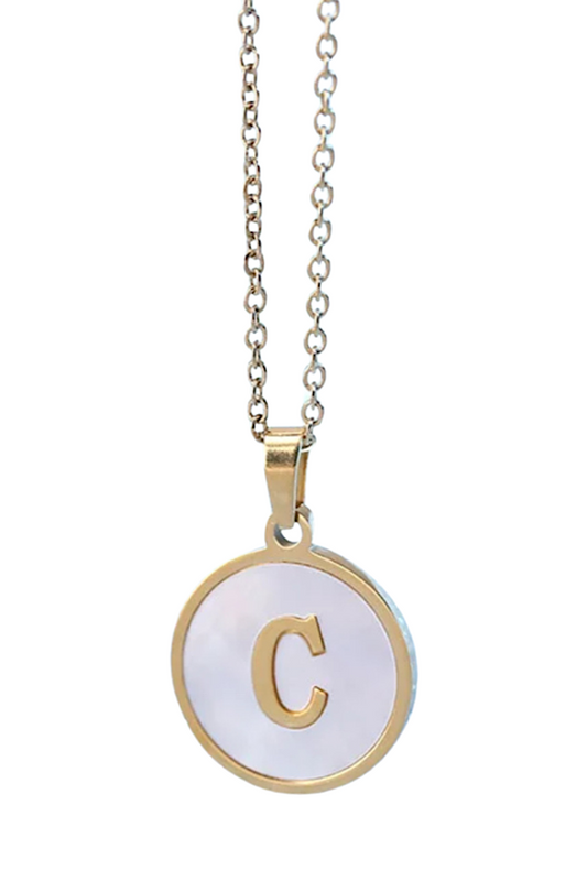 Gold Pearl Initial Necklace C