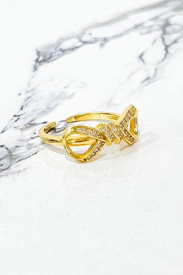 Gold Rhinestone Bow Ring