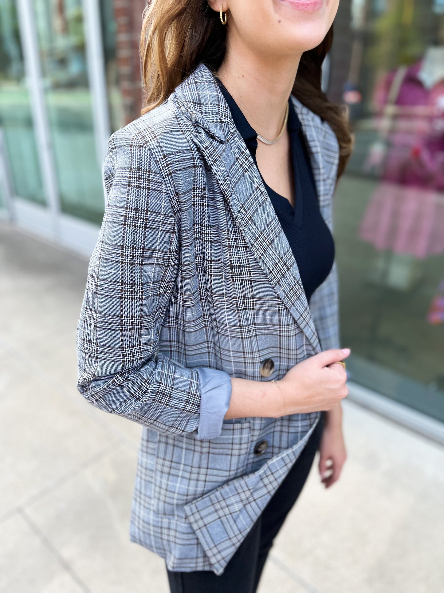 Preptastic Black Gray Plaid Blazer