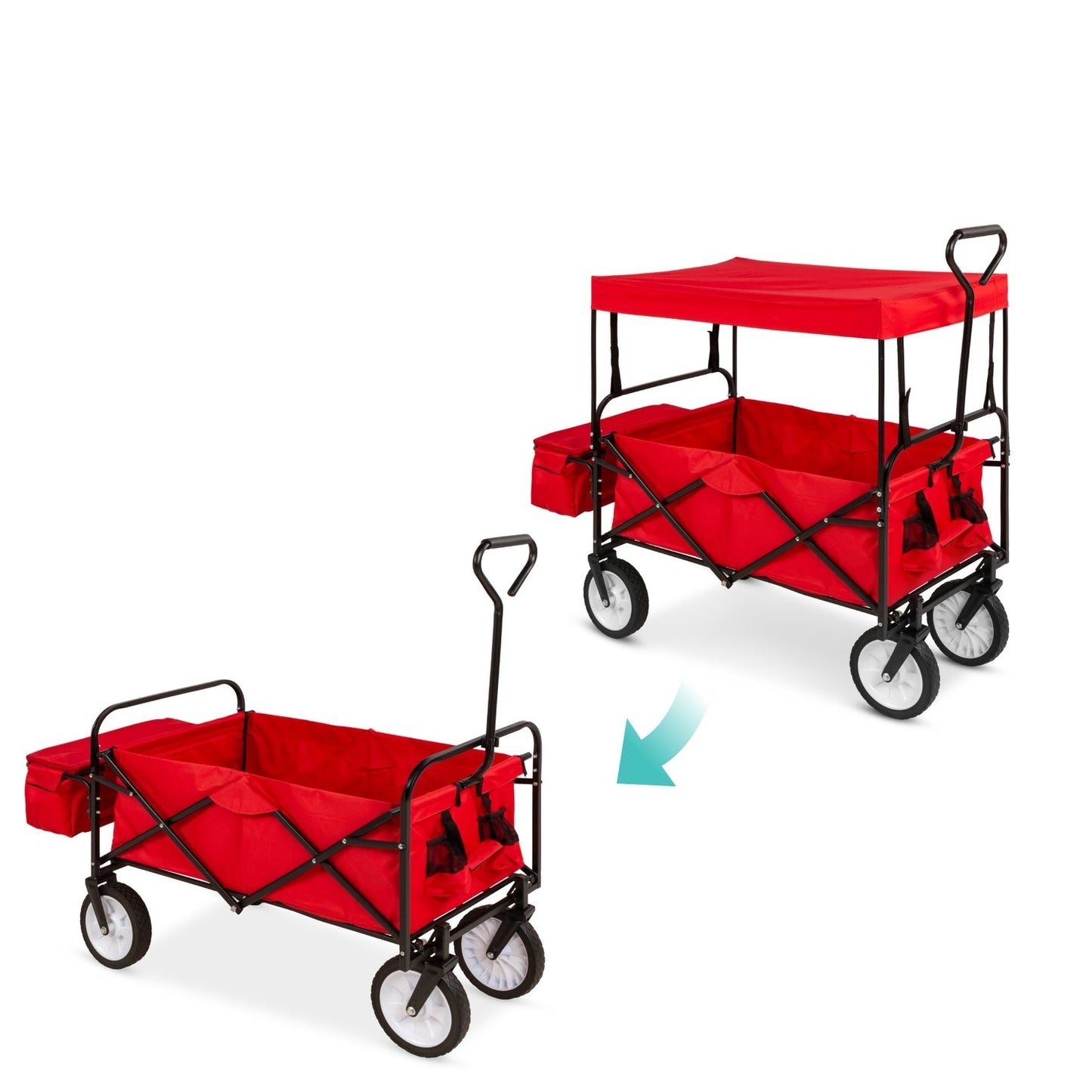 Collapsible Utility Wagon Cart Indoor/Outdoor with Canopy - Red