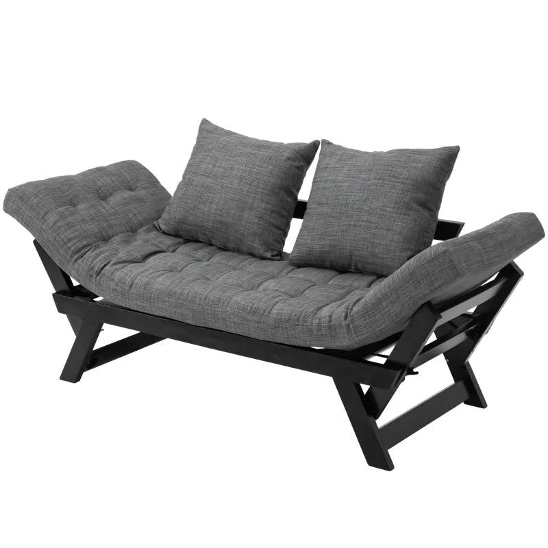 Charcoal/Black 3 In 1 Convertible Sofa Chaise Lounger Bed with 2 Large Pillows