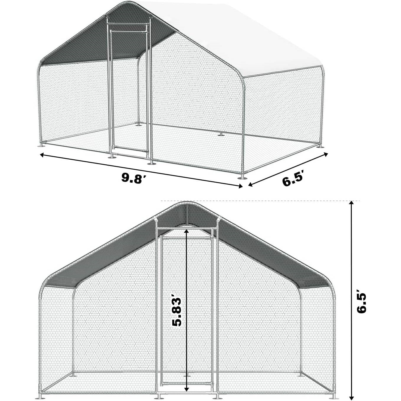 9.8 Ft x 6.5 Ft. Large Metal Outdoor Walk-in Chicken Coop with Waterproof Cover