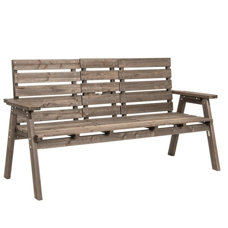 Farmhouse Outdoor Fir Wood Patio Garden Bench with Folding Center Table