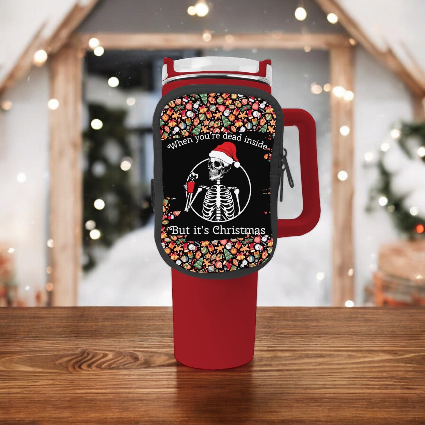 Dead Inside But It's Christmas Zippered Pouch/Bag For 40oz Tumbler