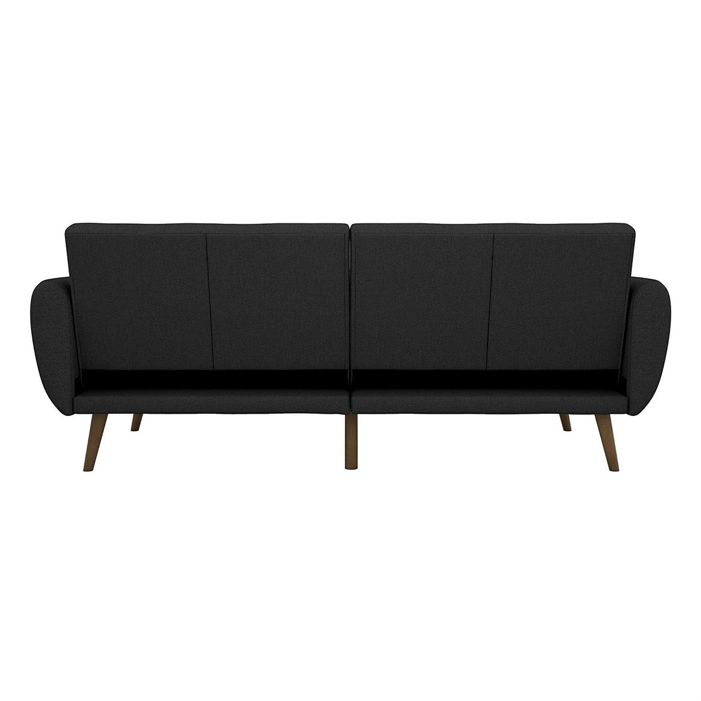 Dark Grey Linen Futon Sofa Bed with Modern Mid-Century Style Wooden Legs