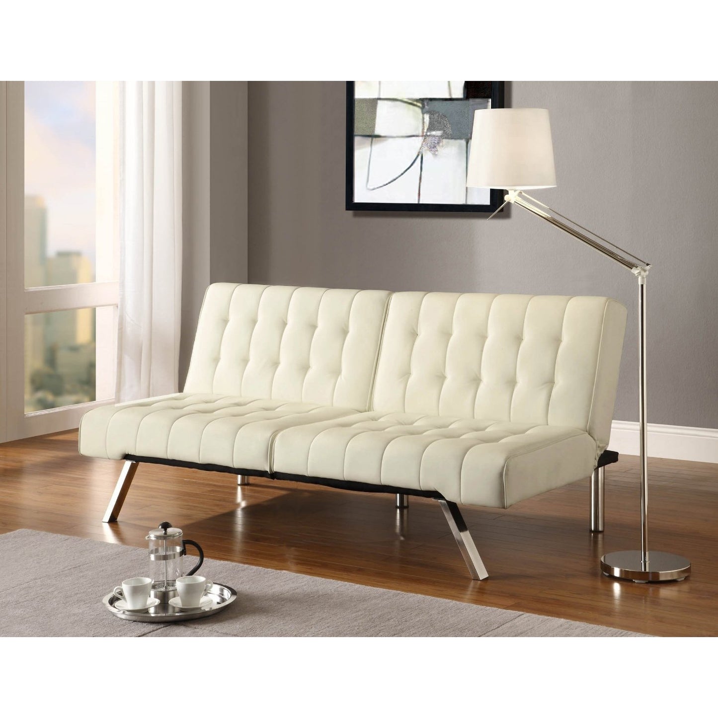 Split-back Multi-Position Futon Sofa Sleeper in Vanilla