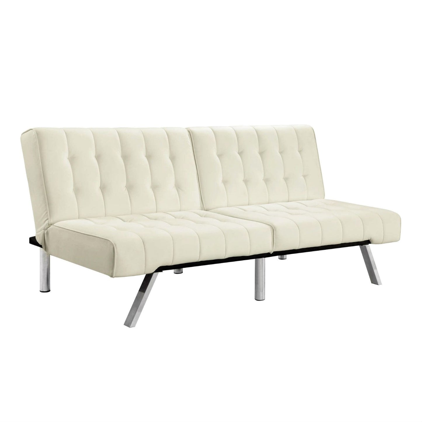 Split-back Modern Futon Style Sleeper Sofa Bed in Vanilla Faux Leather