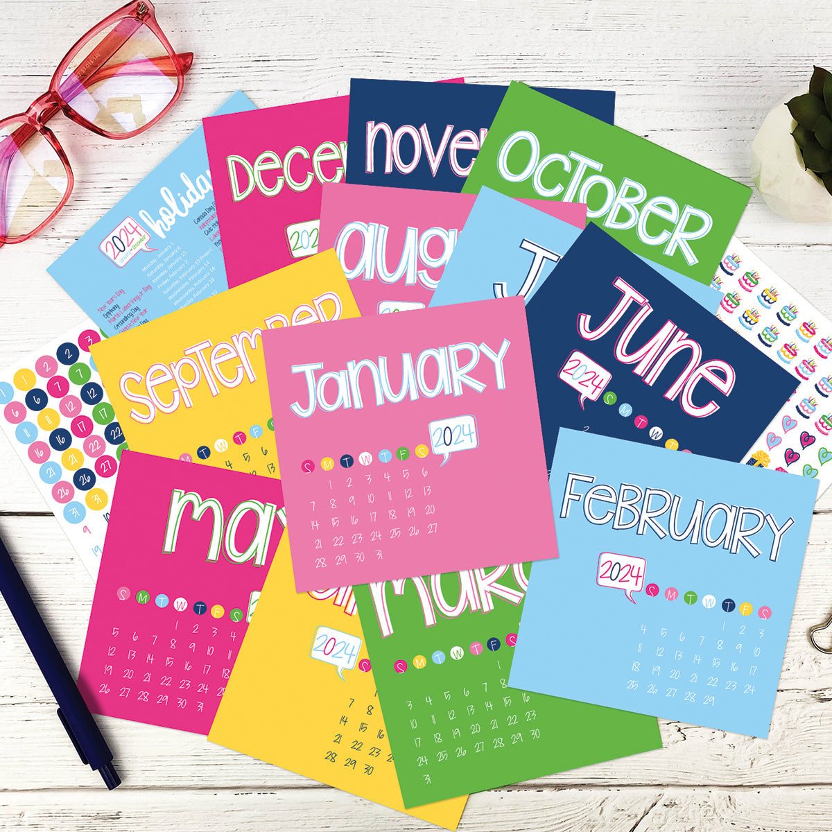 2024 Mini Monthly Desktop Calendars | Stickers Included