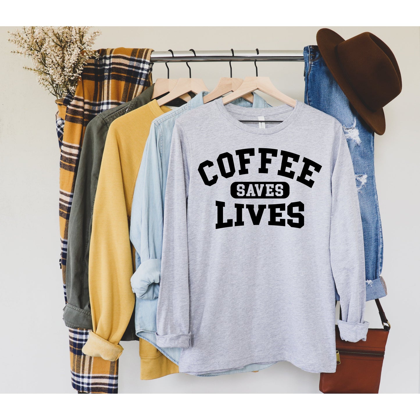 Full Size Coffee saves lives long sleeve tee