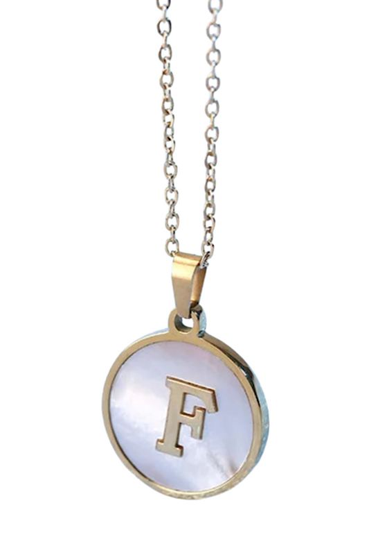 Gold Pearl Initial Necklace F