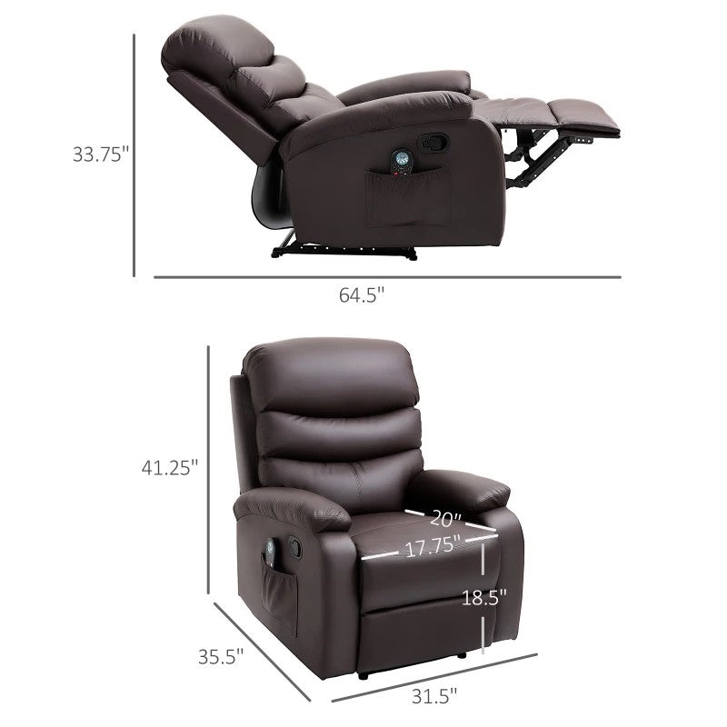 Adjustable Brown Faux Leather Remote Massage Recliner Chair w/ Footrest