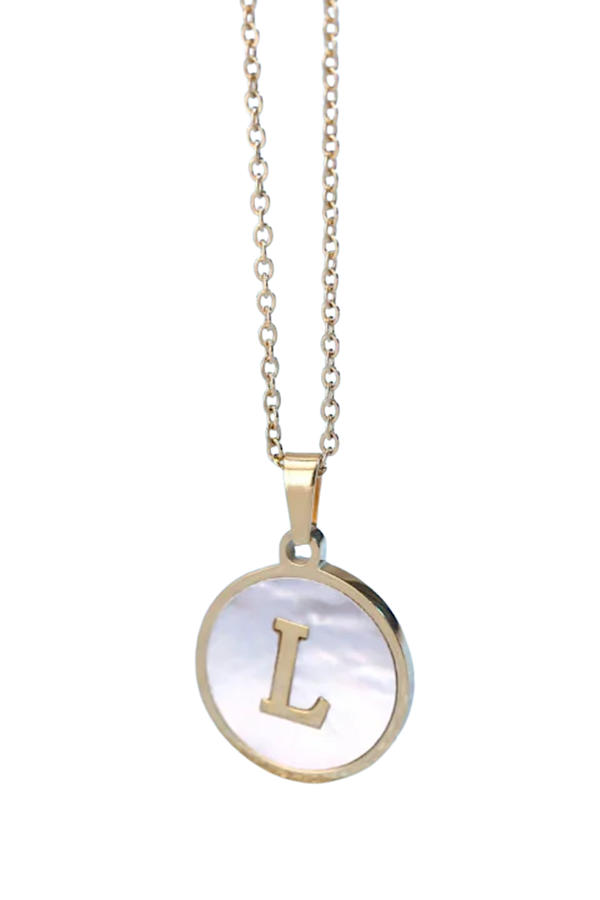 Gold Pearl Initial Necklace L