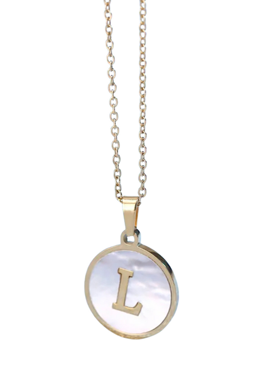 Gold Pearl Initial Necklace L