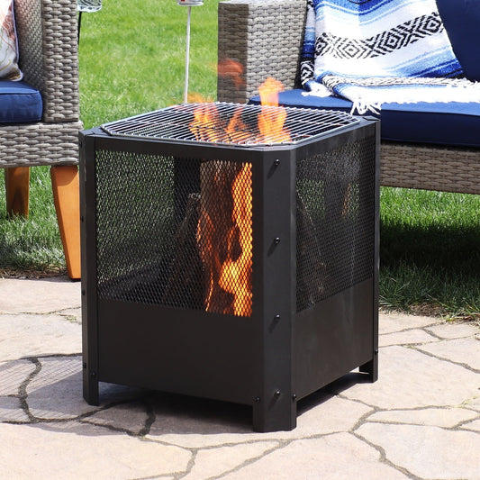 Ambiance Grelha 16 Inch Small Square Outdoor Fire Pit with Grilling Grate