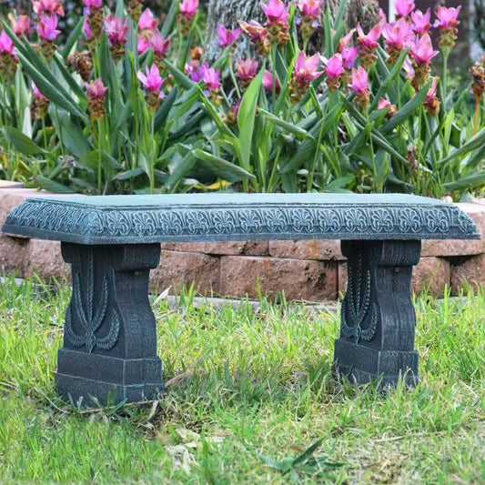 Black Fiber-Clay Resin Outdoor Garden Bench in Stone Finish