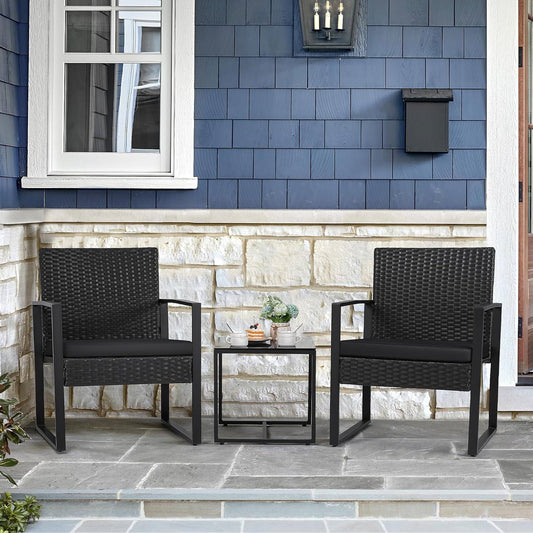 Outdoor 3-Piece Patio Furniture Set with 2 Black Patio Chairs and 1 Side Table