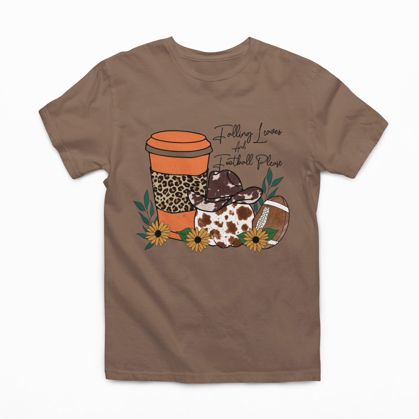 Full Size Fall Leaves And Football Please Graphic Tee