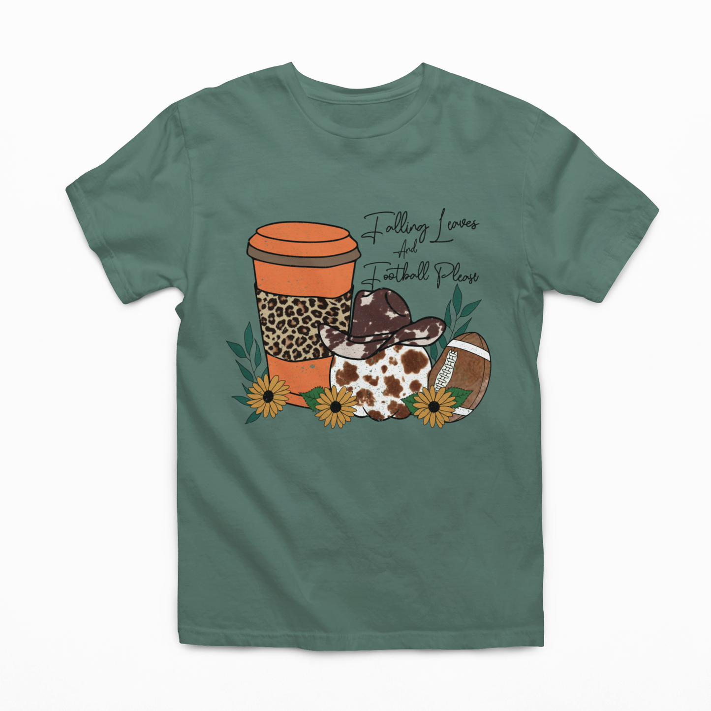 Full Size Fall Leaves And Football Please Graphic Tee