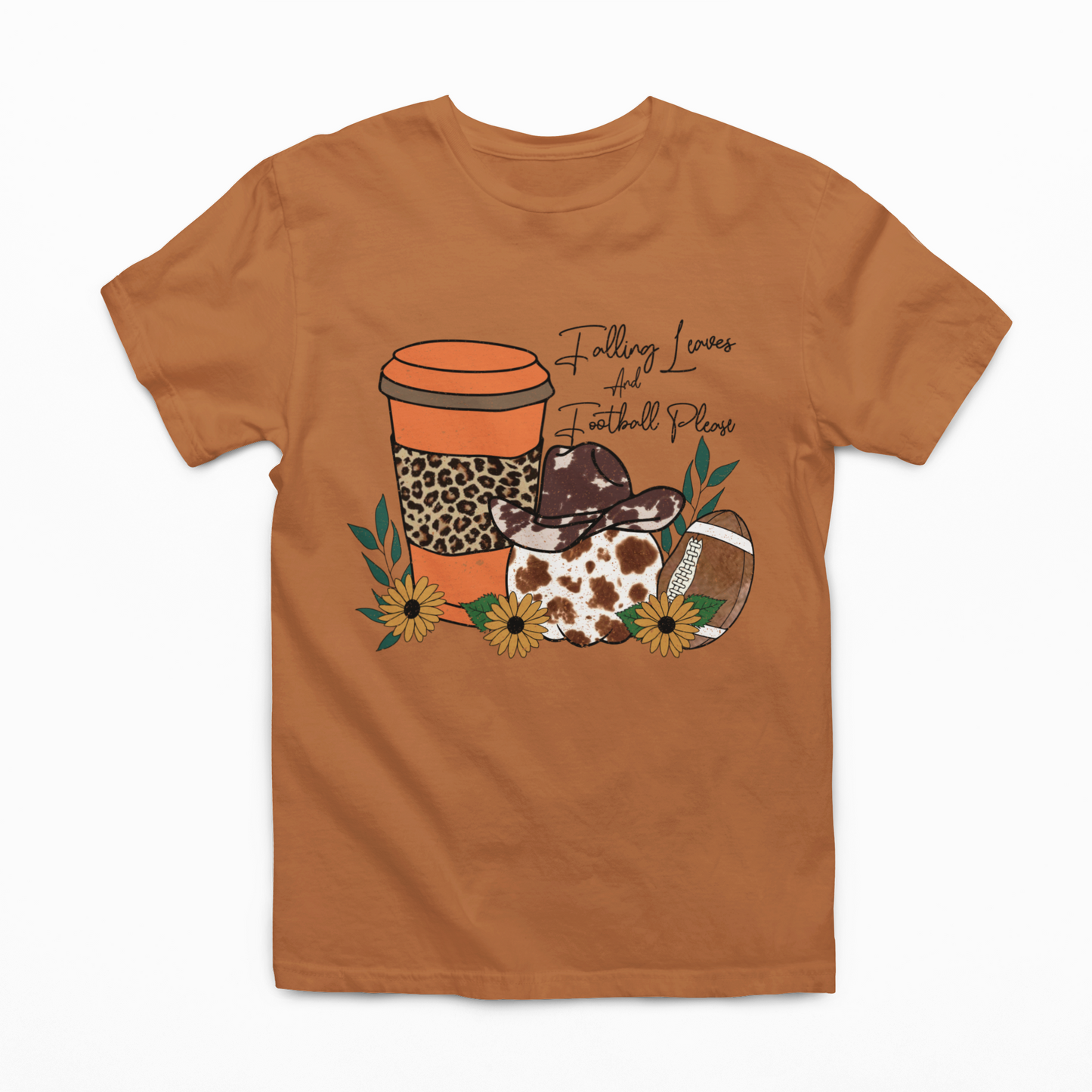 Full Size Fall Leaves And Football Please Graphic Tee